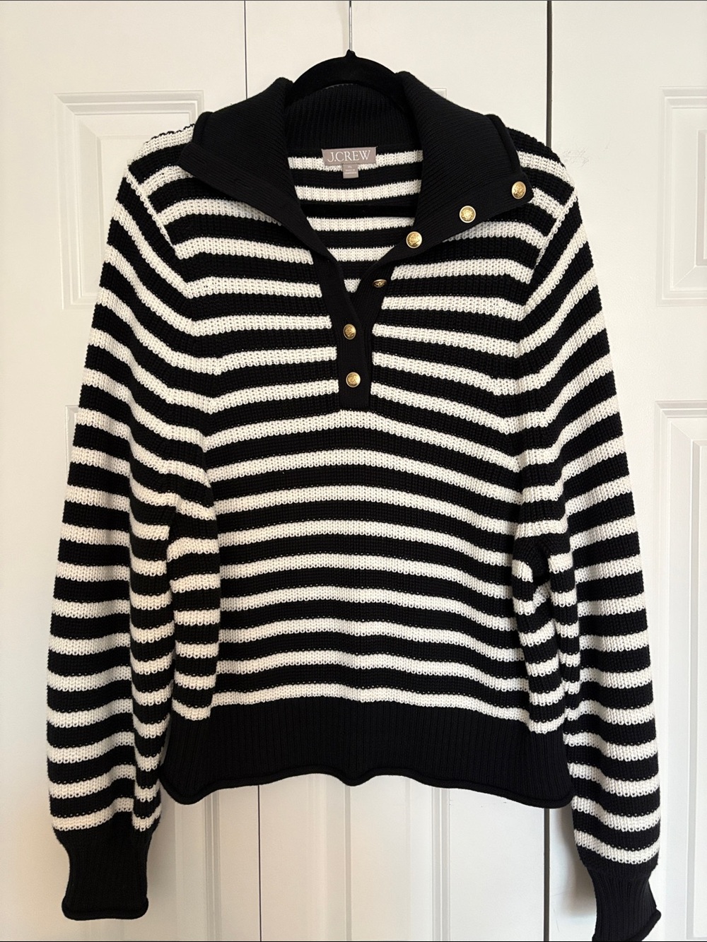 J. Crew Navy and White Striped Button Pullover - Size XL